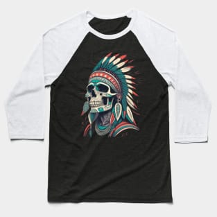 Red Indian Skull  - Classic Vintage Summer Baseball T-Shirt